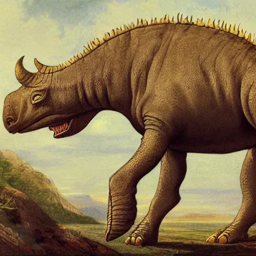 Image similar to paleoart of a triceratops by adolphe millot