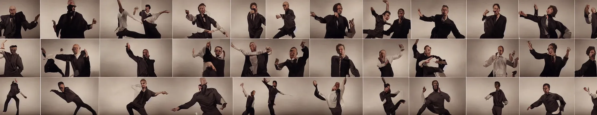 Prompt: 6 frames from a video of a man dancing