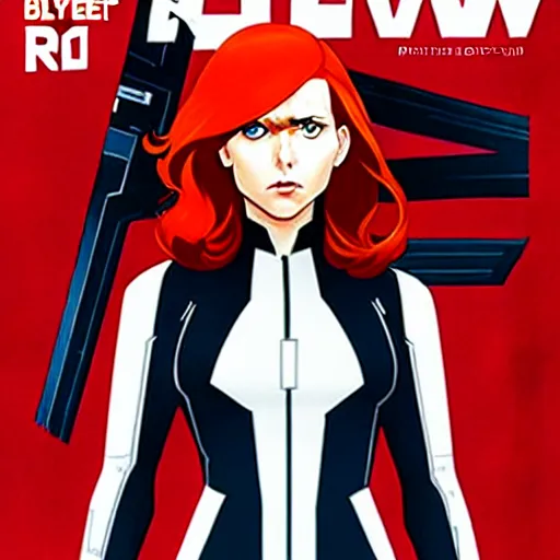 Image similar to phil noto comicbook cover art, black widow marvel, symmetrical eyes, long red hair, full body, city rooftop