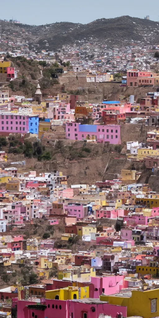 Prompt: window in foreground, guanajuato city in background, by wes anderson