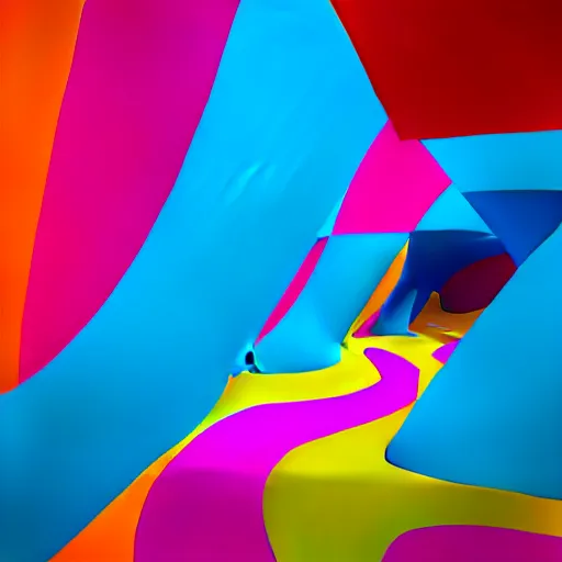 Image similar to : 2 point perspective colorful abstract melty sculpture on the wall in modern architecture, cinematic lighting, hyper - realistic, detailed, render by c 4 d octane, unreal engine, 8 k 3 d render