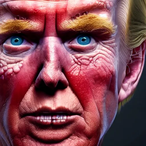 Image similar to Donald Trump with translucent skin, visible muscles and veins and arteries and bones and spine and nerves, beautiful detailed intricate insanely detailed octane render, 8K artistic photography, photorealistic, chiaroscuro, by David Cronenberg, Raphael, Caravaggio