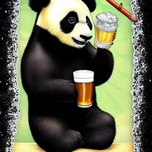 Prompt: panda drinking beer, detailed digital art