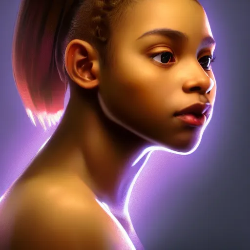 Prompt: a photorealistic hyperrealistic, bright brown eyes, light skinned african young girl, ponytail hair, flawless face, beautiful lips, cute face, by wlop, artgerm, greg rutwoski, alphonse mucha, beautiful dynamic dramatic low - light moody lighting, cinematic atmosphere, artstation, concept design art, octane render, 8 k