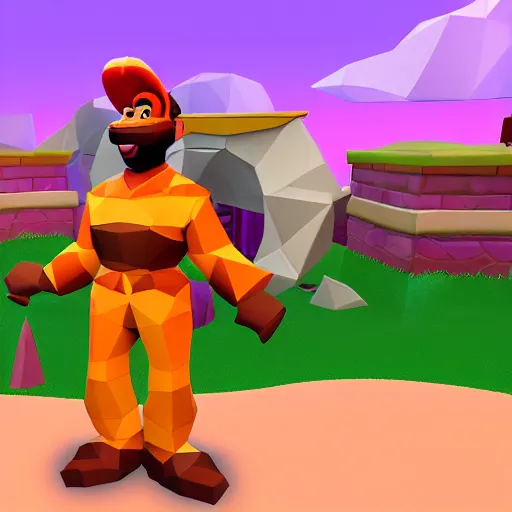 Image similar to steve harvey as a playable character in spyro the dragon playstation 1 low poly model in game screenshot low resolution