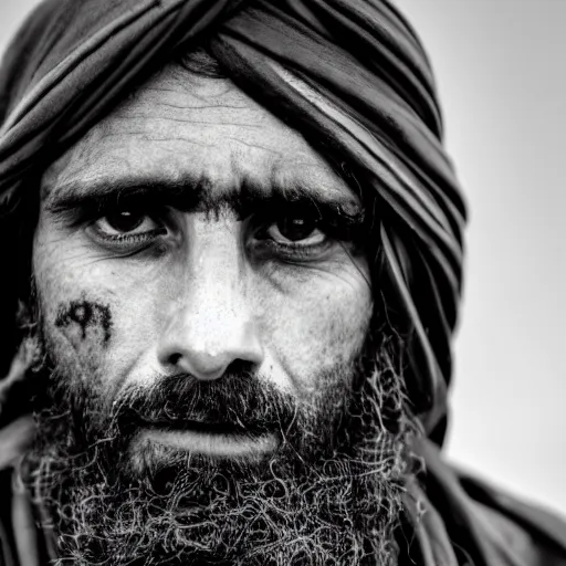 Prompt: vince mahon as a member of the taliban, war photo, close up, gritty, award winning photo, 8 k extreme detail, sharp focus,