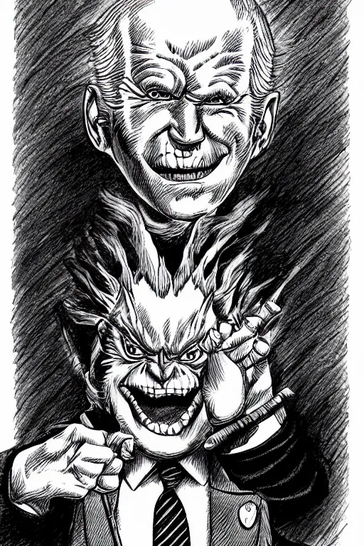 Image similar to joe biden monster drawn in kentaro miura art style