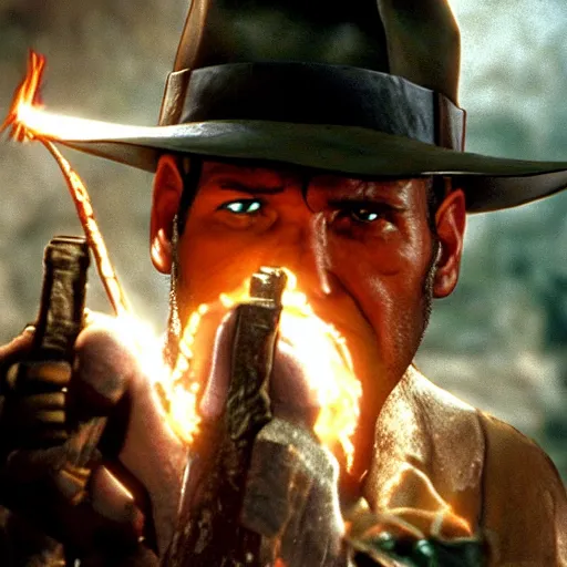 Image similar to a still of from the movie indiana jones and the temple of doom crossover with the game dark souls ii