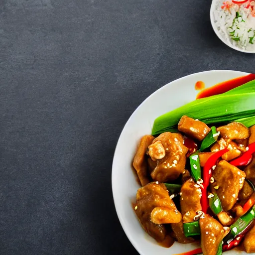 Image similar to anonymous eating dinner of thai sweet and sour pork stirfry, epic award - winning professional food photography