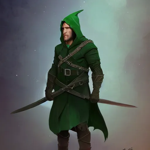 Image similar to full body view of Jon Bernthal as an elf ranger, pale green hooded cloak, lord of the rings, mattepainting concept Blizzard pixar maya engine on stylized background splash comics global illumination lighting artstation lois van baarle, ilya kuvshinov, rossdraws