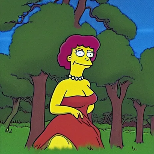 Image similar to “ beautiful woman under a tree, style of the simpsons ”