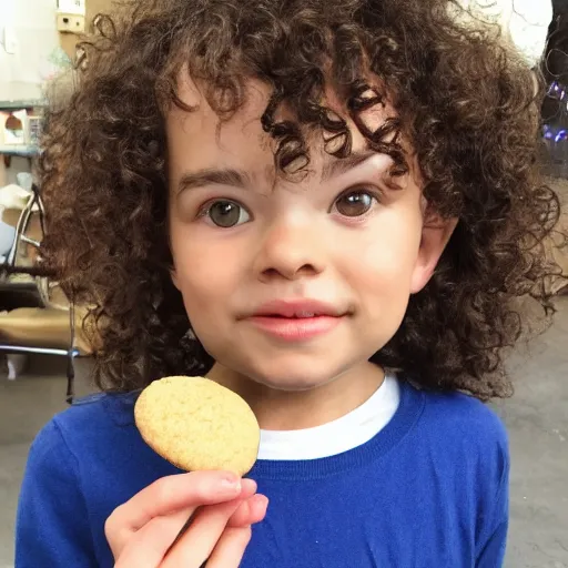 Prompt: the cutest curly haired young woman with a cookie face