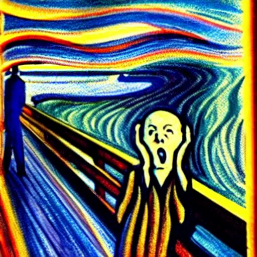 Image similar to the munch scream on a beach during a thunderstorm