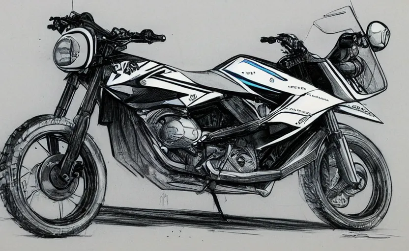 Prompt: 1 9 8 0 s suzuki enduro motorcycle concept, sketch, art,