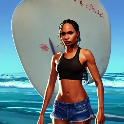 Image similar to zoe kravitz as a california surfer girl, gta 5 cover art, hd digital art, trending on artstation