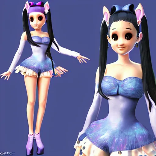 Image similar to A beautiful portrait of a Ariana Grande from the rainbow sky paradise in the process of transforming into her magical girl outfit, Pixiv 3DCG, Daz Studio