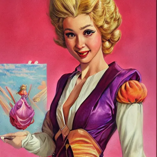 Image similar to Princess Peach, artwork by Earl Norem,