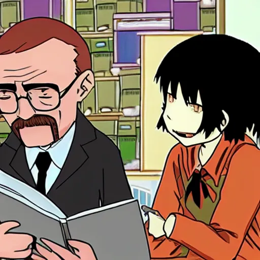 Image similar to Walter White reading Watamote manga