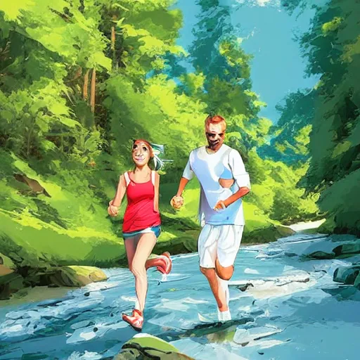 Image similar to couple running in white clothes beside a river. steep riverbank. happy summer days.. centered median photoshop filter cutout vector behance artgem hd jesper ejsing!