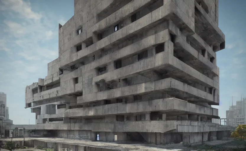 Image similar to Brutalist architecture buildings, unreal engine, artstation trending, highly detailded