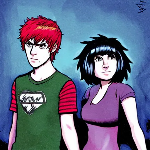 Image similar to scott pilgrim and ramona flowers, art by bryan lee o'malley