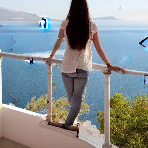 Image similar to the maiden standing on the balcony overlooking the aegean sea by andrew