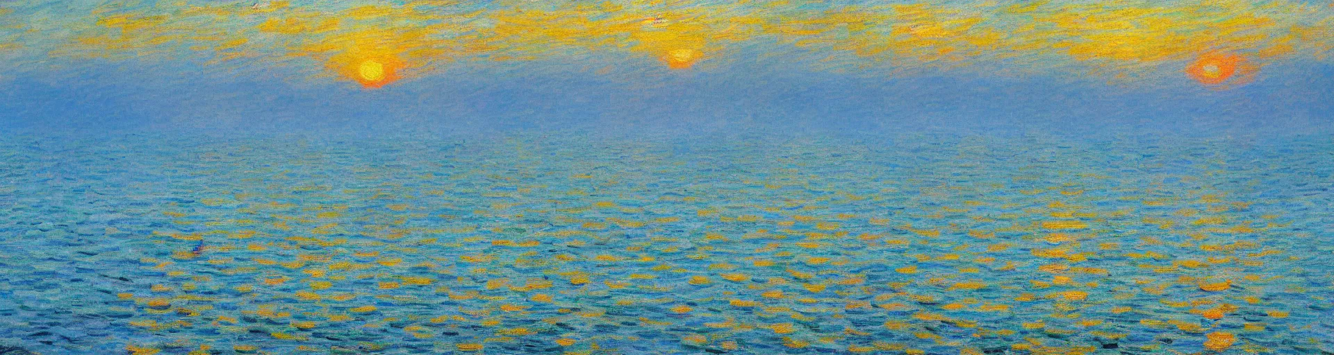 Prompt: An aesthetically pleasing, dynamic, energetic, lively, well-designed digital art of the ocean at sunset, light and shadow, by Claude Monet and Vincent Van Gogh, superior quality, masterpiece, excellent use of negative space. 8K, superior detail.