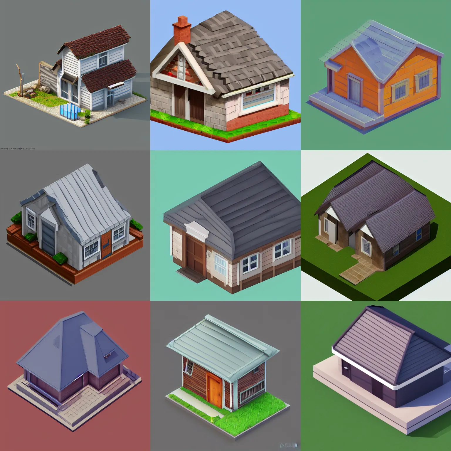 Prompt: isometric house, gambrel roof, modern, a low poly render, by senior environment artist, polycount, pixel art, isometric, artstation