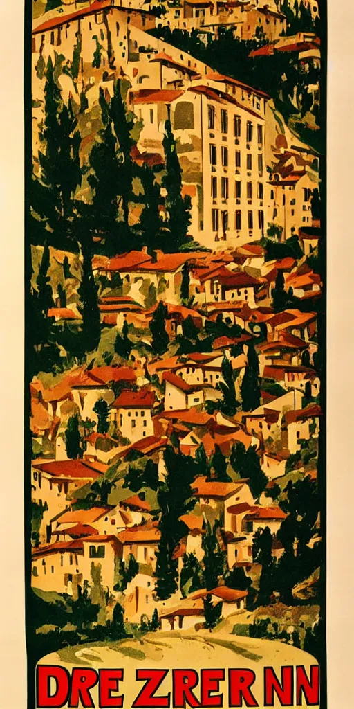 Image similar to a vintage poster of drei zinnen, italy 1 9 2 0