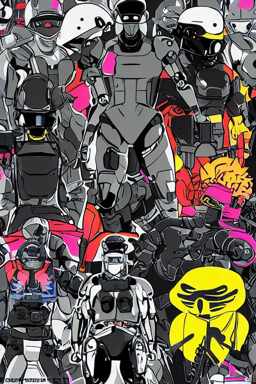 Image similar to robot ninja mask helmet metal gear solid snake pose training suit swat heros lisa frank chaykin howard and campion pascale and cooke darwyn and davis jack