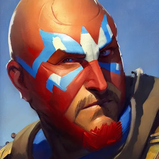 Prompt: greg manchess portrait painting of yondu udonta as overwatch character, medium shot, asymmetrical, profile picture, organic painting, sunny day, matte painting, bold shapes, hard edges, street art, trending on artstation, by huang guangjian and gil elvgren and sachin teng