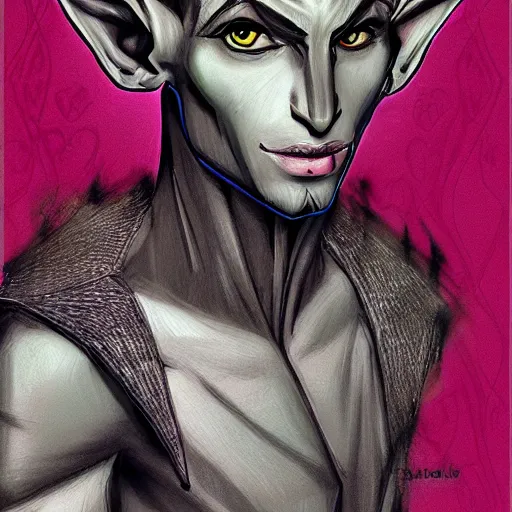 Image similar to haute fashion magazine head and shoulders portrait photo of a male drow elf