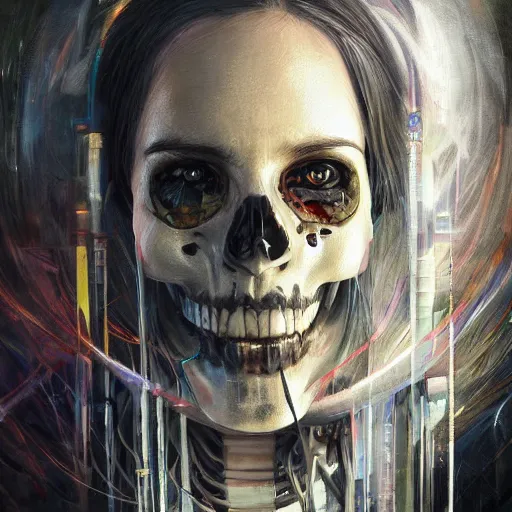 Prompt: a beatiful painting of portrait, beared skeleton, cyberpunk, by Mizuri AU and Soufiane Idrassi and BONDARTS and Tomasz Alen Kopera and Klaus Wittmann and Deathburger and Daniel Romanovsky and Aku, trending on artststion