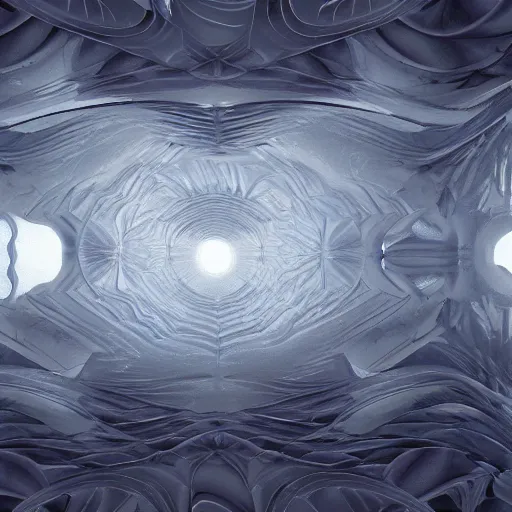 Image similar to ethereal realm, parametric flow, fractals, central shot, symmetrical, vray, octane render.