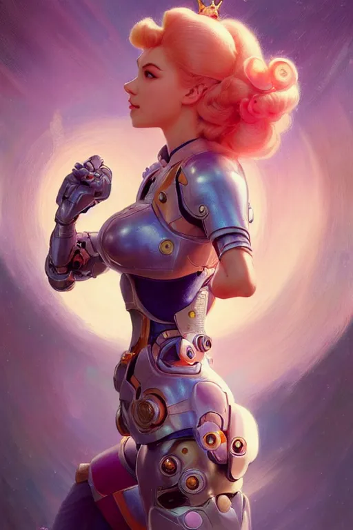 Image similar to cyborg princess peach profile picture by Margaret Keane, dynamic pose, intricate, futuristic, fantasy, elegant, by Stanley Artgerm Lau, greg rutkowski, thomas kindkade, alphonse mucha, loish, norman Rockwell,