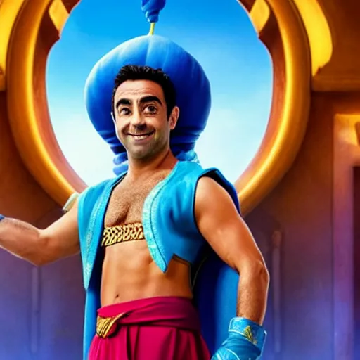 Image similar to HQ Still of Xavi Hernandez as the genie in Aladdin (2019)