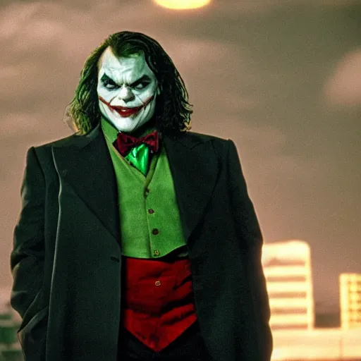 Image similar to jack black as the joker in the batman 1 9 8 9 movie, movie still, 8 k