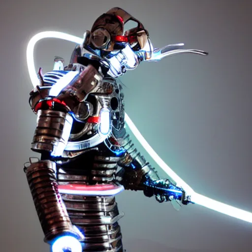 Prompt: photo of a cybernetic samurai, leds