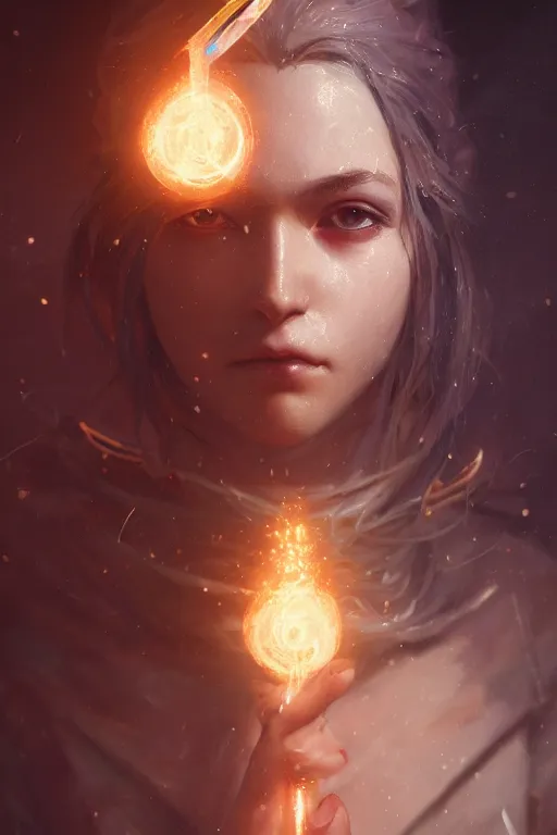 Image similar to a fancy close up portrait of a beautiful light mage using magic by Greg Rutkowski, Sung Choi, Mitchell Mohrhauser, Maciej Kuciara, Johnson Ting, Maxim Verehin, Peter Konig, final fantasy , mythical, 8k photorealistic, cinematic lighting, HD, high details, atmospheric,