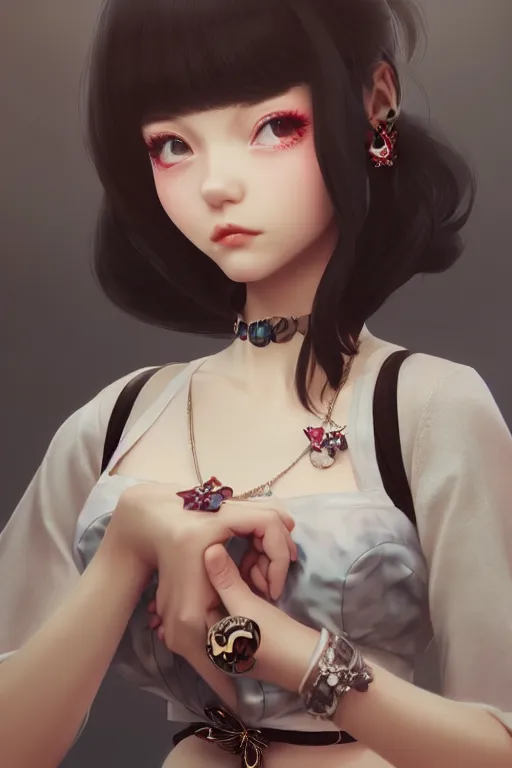 Image similar to a pin up and beautiful fashion charming dreamlke japan girl with lv jewelry, character art, art by wlop and and ilya kuvshinov, hyperdetailed, 8 k realistic, symmetrical, frostbite 3 engine, cryengine, dof, trending on artstation, digital art