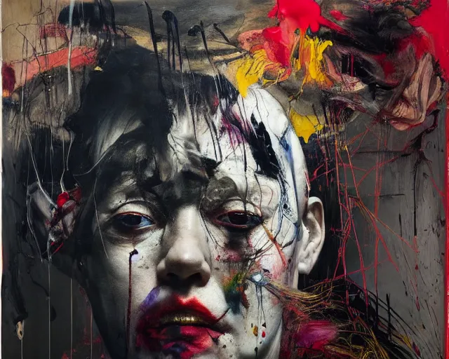 Image similar to portrait, of a form of madness, elegant, a brutalist designed, rich deep vivid colours, brush strokes!, painted by francis bacon, michal mraz, adrian ghenie, nicola samori, james jean!!! and petra cortright, part by gerhard richter, part by takato yamamoto. 8 k masterpiece.