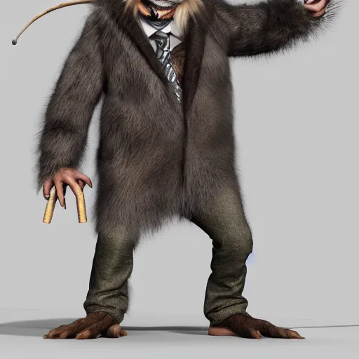 Prompt: an anthropomorphic rat, by weta digital, digital art, 3 d, studio lighting, post processing, smoking a big cigar, wearing sunglasses, wearing a fur coat