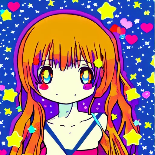 Image similar to ms paint webcore anime girl, glitchcore, 2 0 0 0 s, tamagotchi, hearts, stars, cabinet card style, pixiv