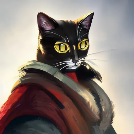 Prompt: cat samurai concept art, digital painting, trending on artstation, highly detailed, epic composition, 8 k uhd