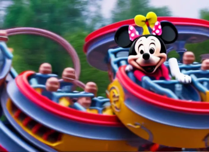 Image similar to film still of a dog riding a roller coaster in disneyland paris in the new kids movie, 8 k