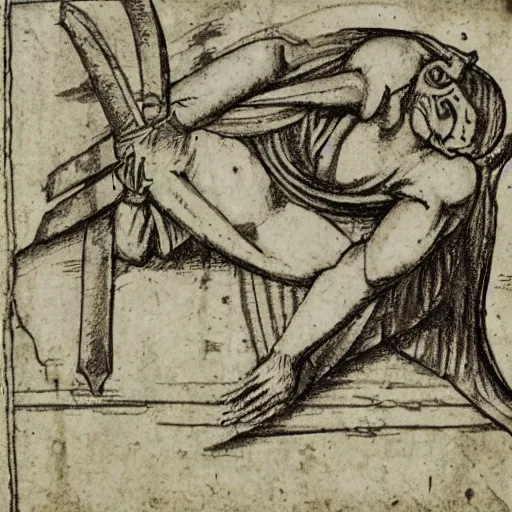 Image similar to medieval sketch of a demon representing exhaustion