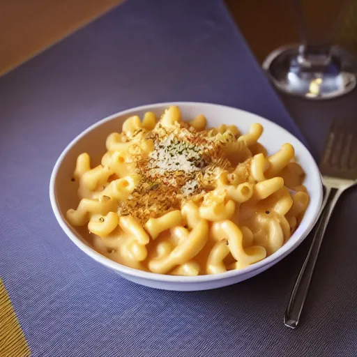 Prompt: dslr photograph of kraft macaroni and cheese, michelin starred restaurant, award winning photography