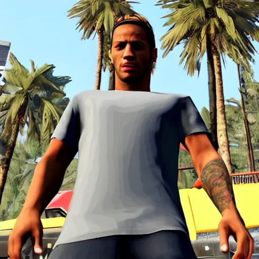 Prompt: character screenshot of neymar in grand theft auto, gta v