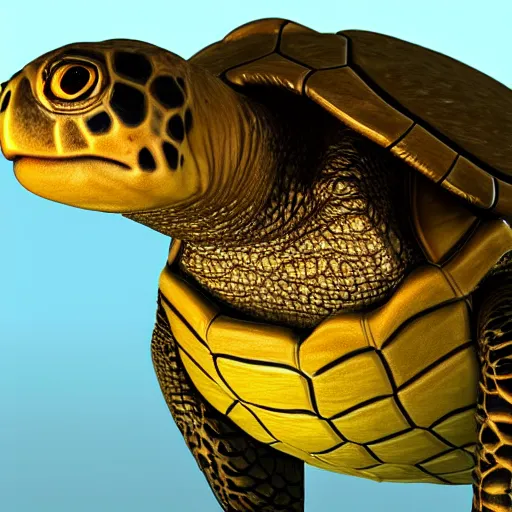 Image similar to super detailed 3 d model of a turtle character portrait rendered in cinema 4 d