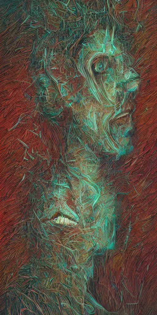 Image similar to portrait of a one man in the style of android jones and zdzislaw beksinski